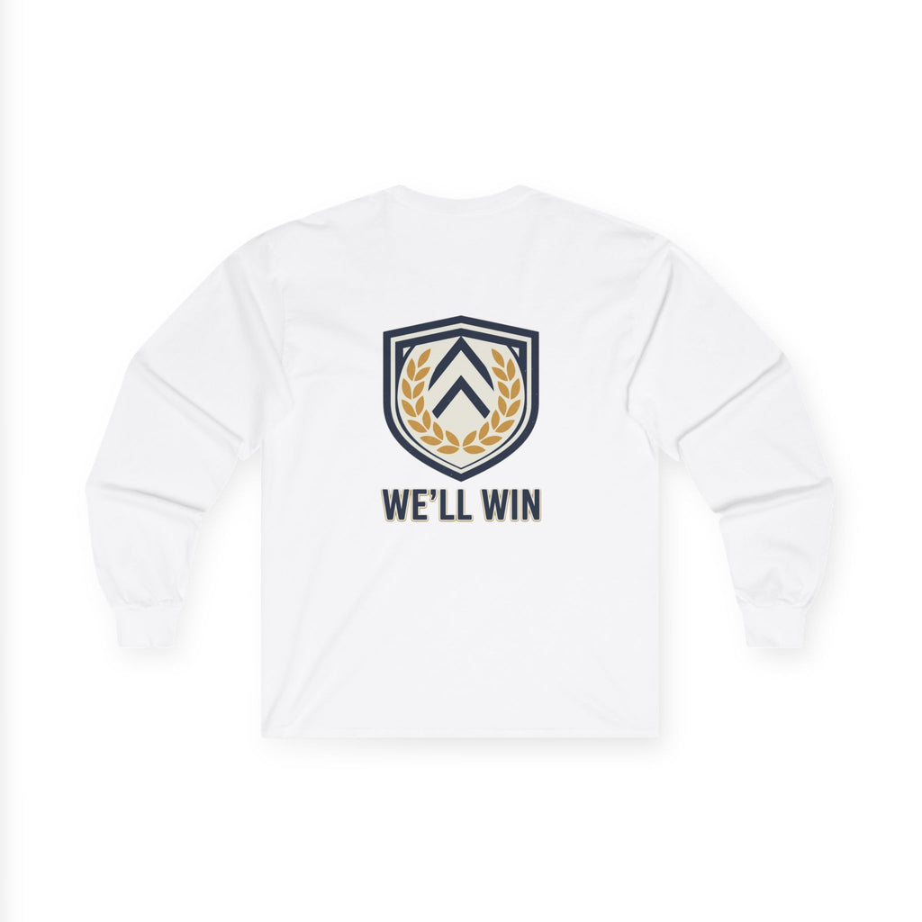 We’ll Win Crest logo Long Sleeve Tee | Laurel Shield emblem